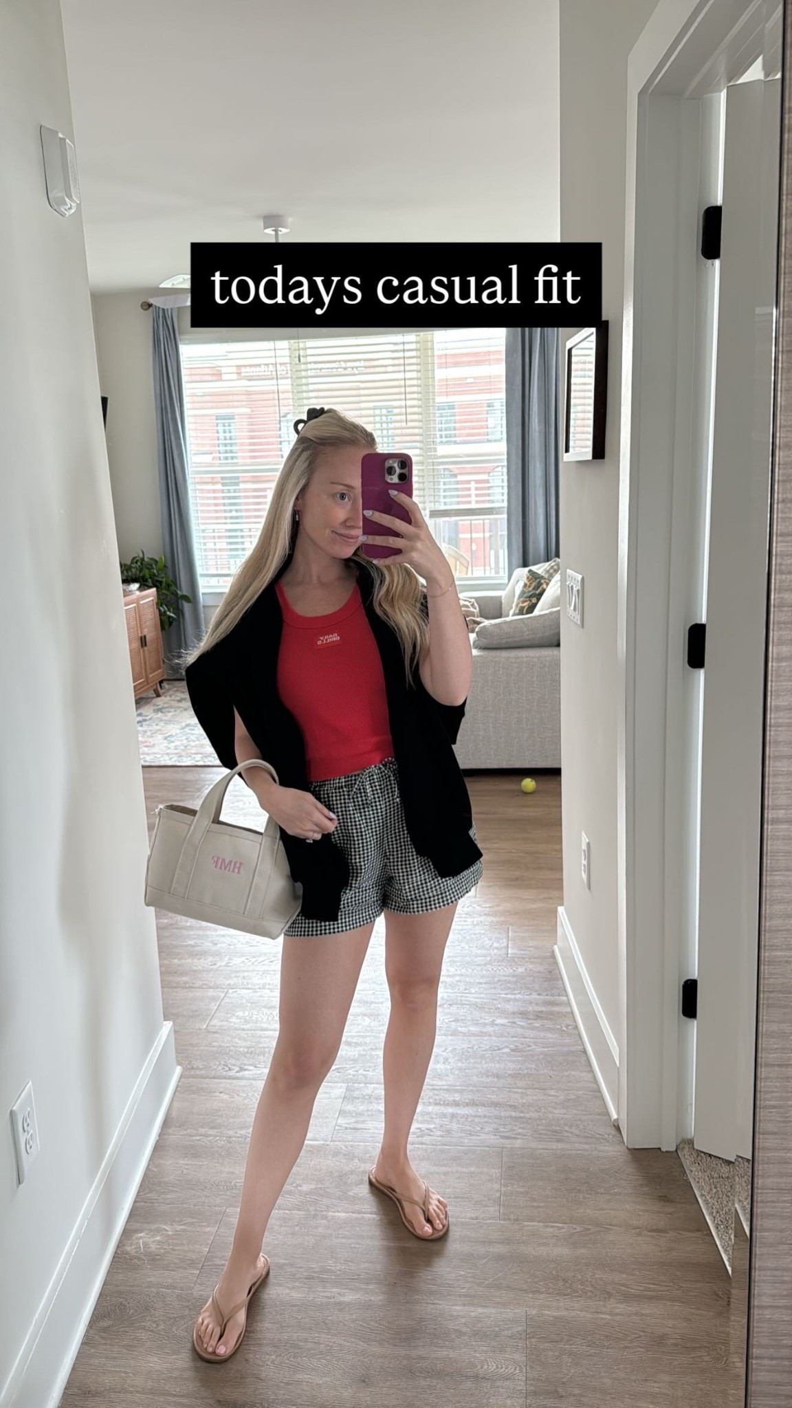 Gingham shorts under $20! I also have the pants version and love. Wearing XS
