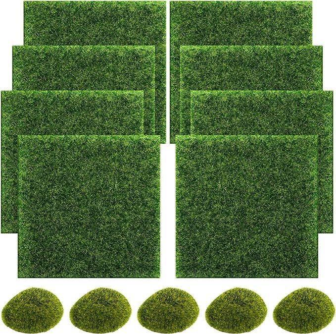 SNAIL GARDEN Fairy Artificial Grass, 8Pack Life-Like Garden Lawn with 5Pcs Artificial Moss Rocks-... | Amazon (US)
