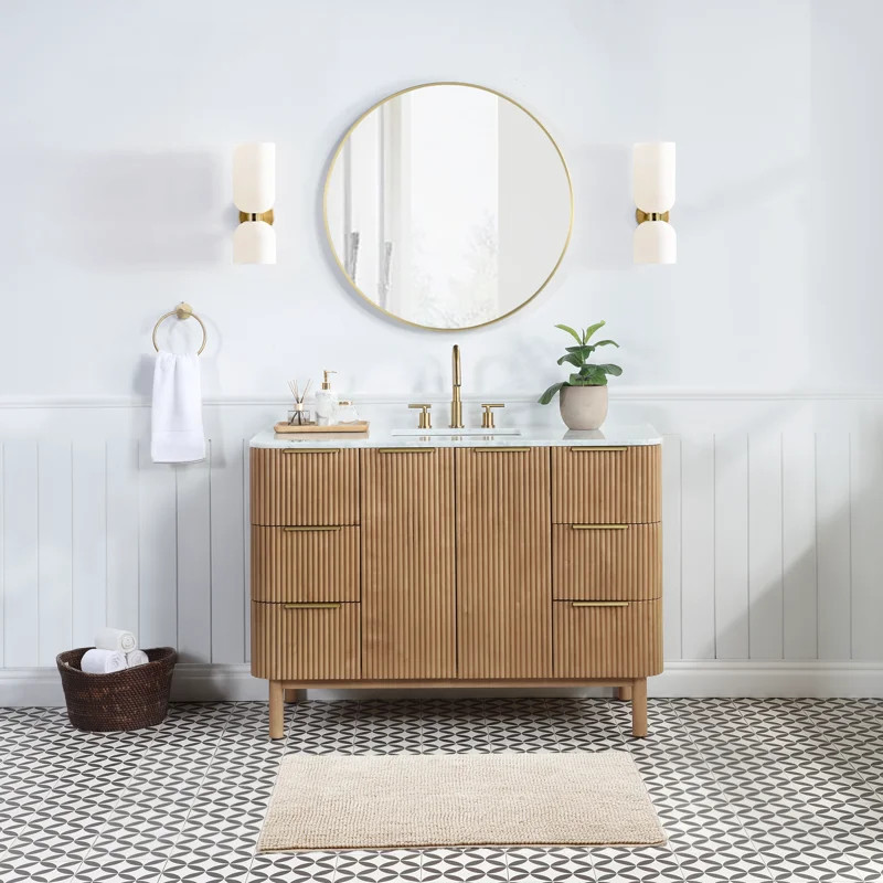 Amymarie 48'' Single Bathroom Vanity with Carrara Marble Top | Wayfair North America