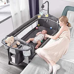 ADOVEL Baby Bassinet Bedside Crib, Pack and Play with Mattress, Diaper Changer and Playards from ... | Amazon (US)