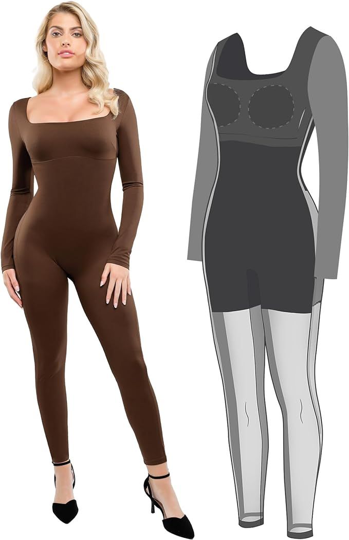 Popilush Shaper Workout Jumpsuit for Women - Built In Shapewear Sleeveless Bodysuit for Women Squ... | Amazon (US)