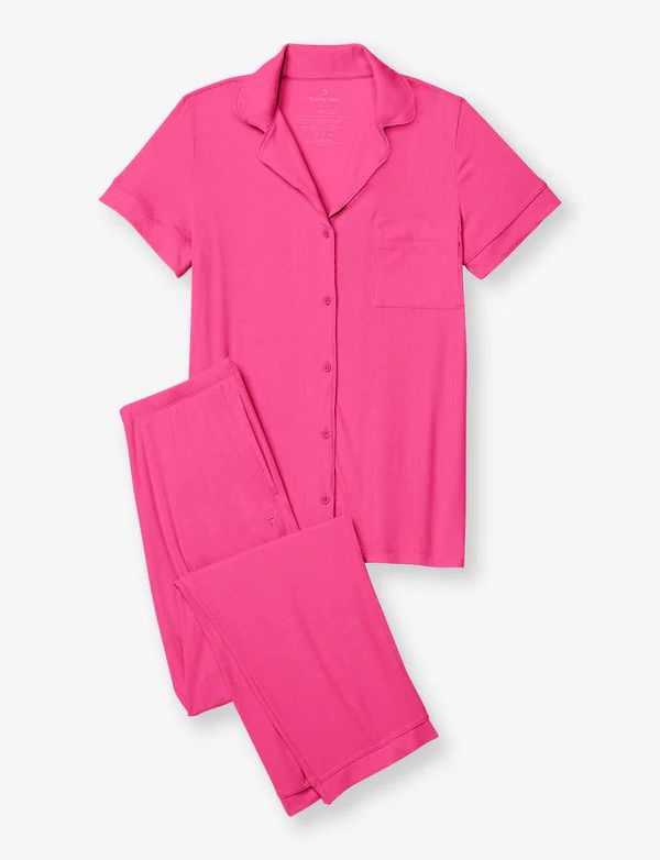 Women's Second Skin Micro Rib Short Sleeve Top and Pant Pajama Set | Tommy John