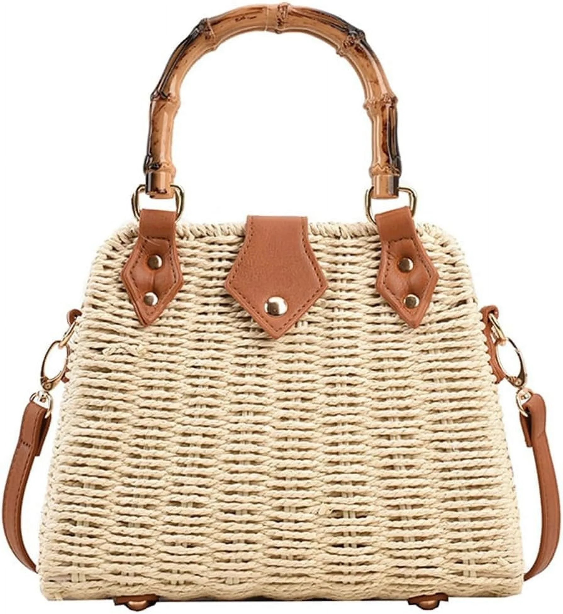 Summer Straw Bag for Women Beach Rattan Top-Handle Purse Straw Crossbody Clutch Bags Handwoven To... | Walmart (US)