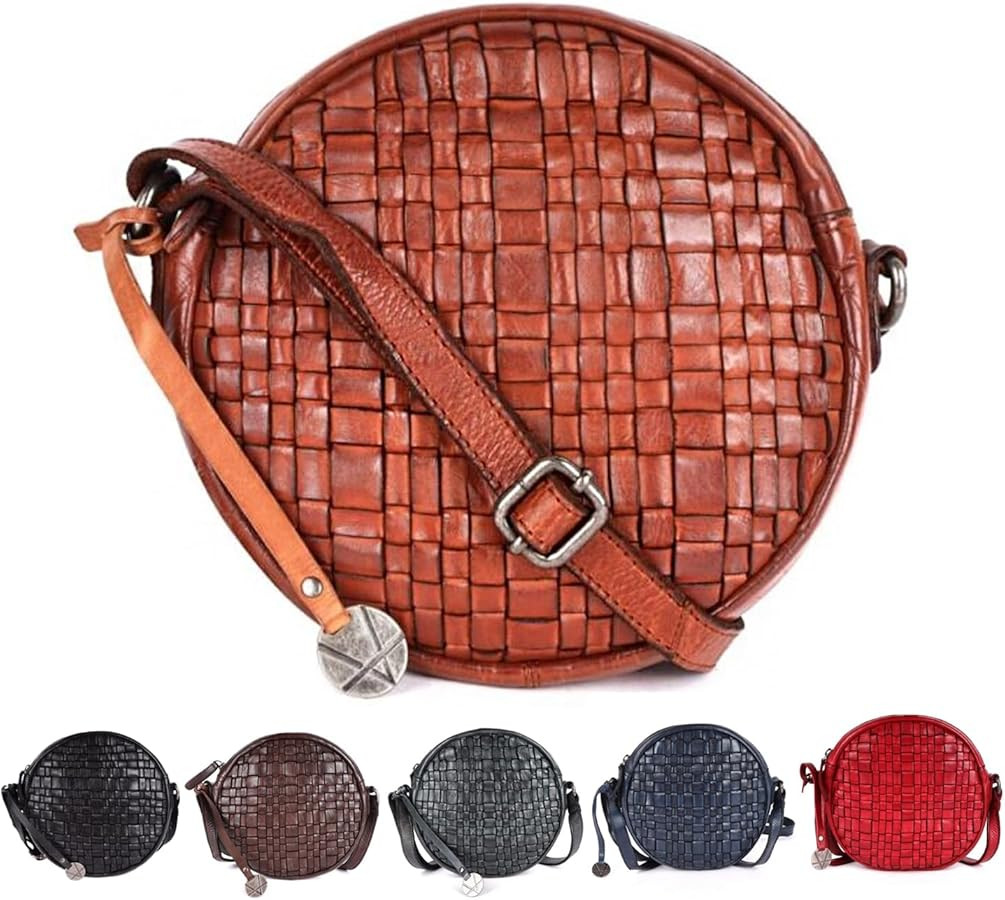 Genuine Leather Round Crossbody Bags For Women, Sling Bag For Women Crossbody Purse Trendy Casual | Amazon (US)