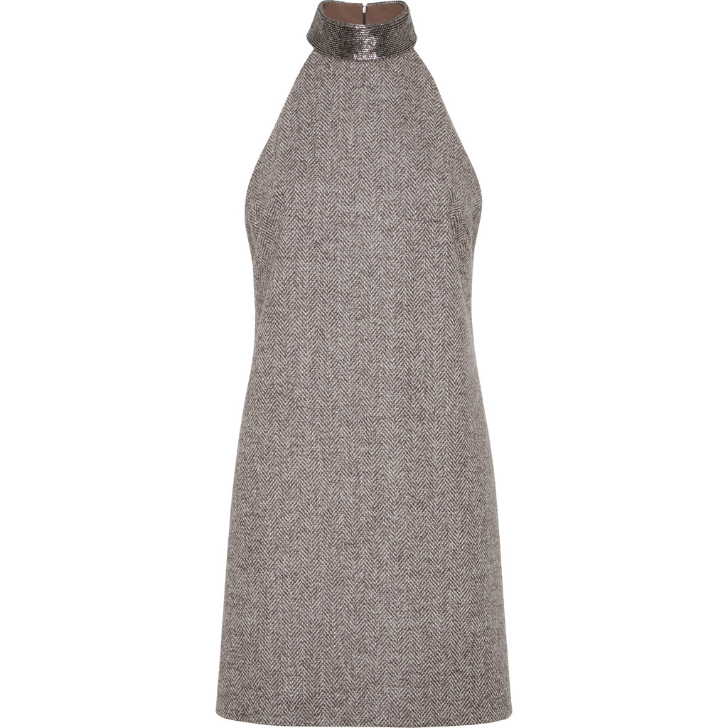 Brunello Cucinelli Tweed dress with monili in Light Brown at Nordstrom, Size Small Eu | Nordstrom