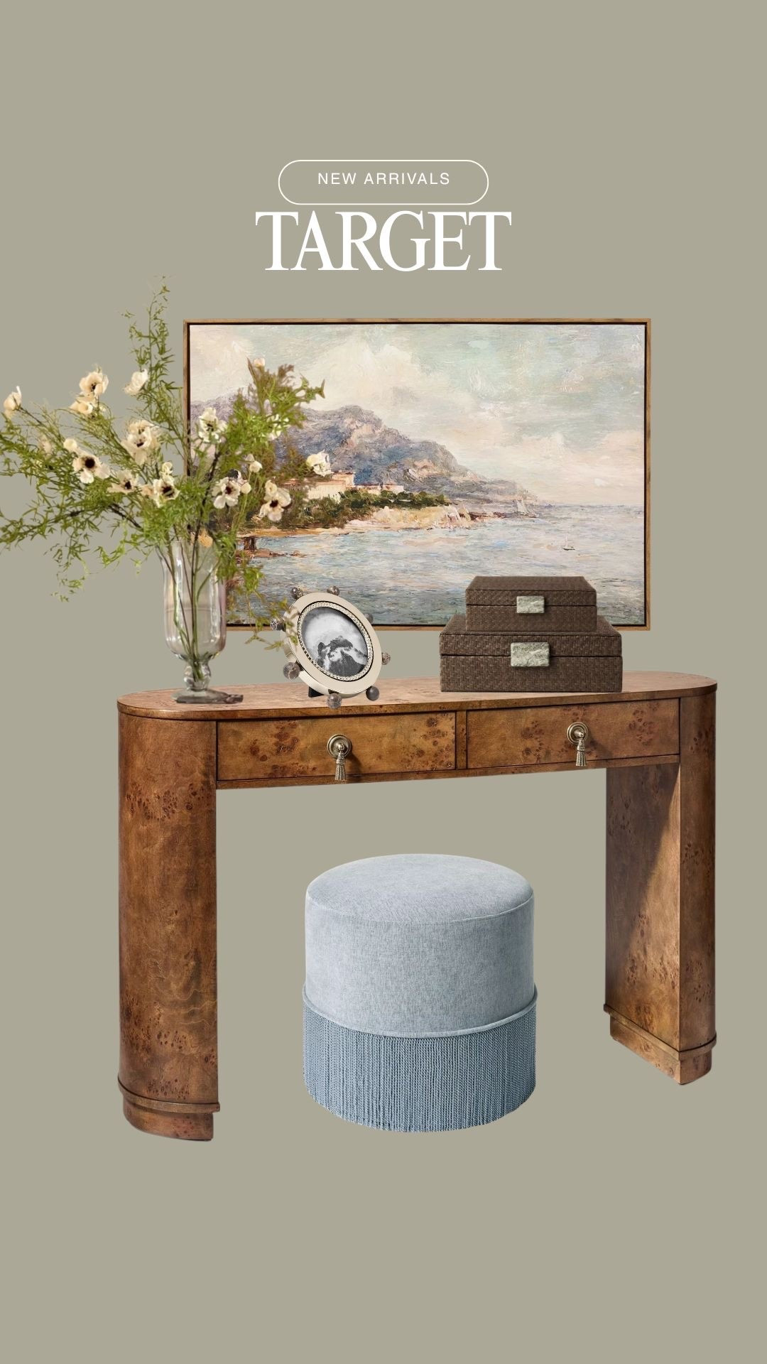 Entryway table
Console table 
Fridge ottoman 
Picture frame
Wall art
Entryway decor
@Target #targethome #target