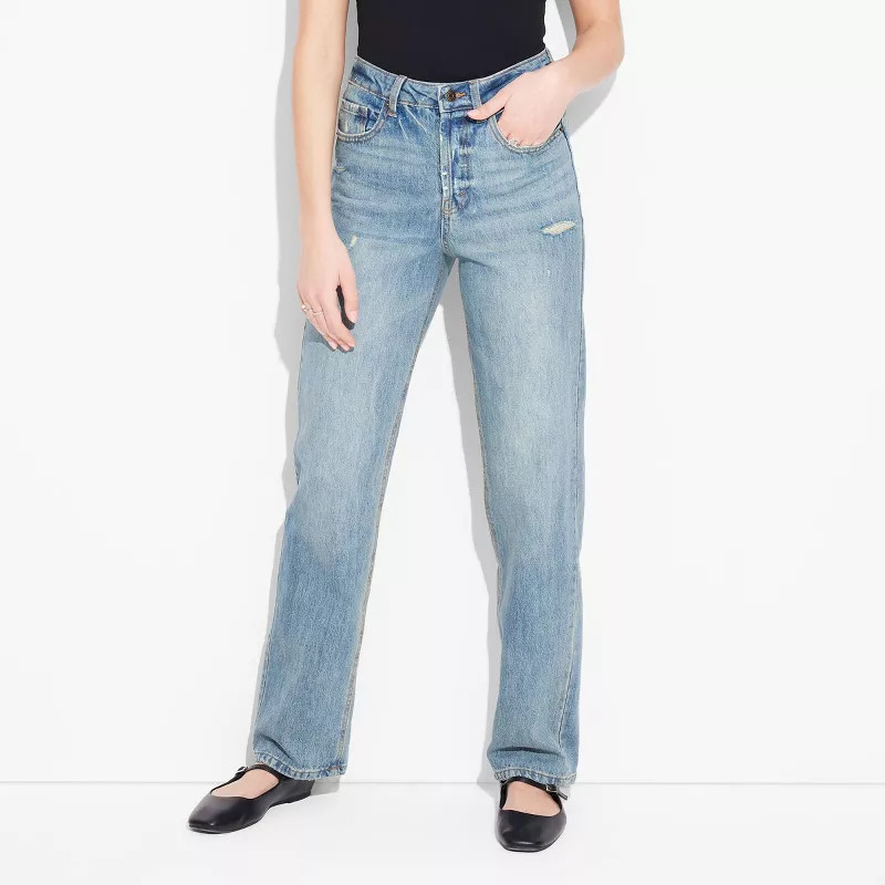 Women's High-Rise Straight Jeans - Wild Fable™ Medium Wash Bows 00 | Target