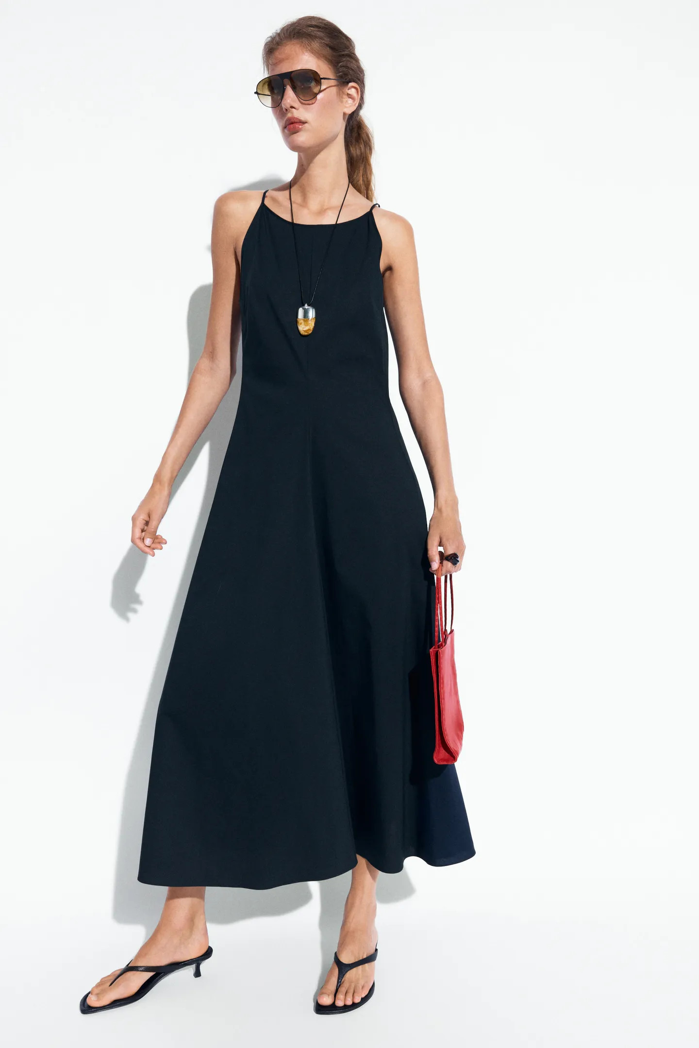 Poplin dress with thin straps | Massimo Dutti UK