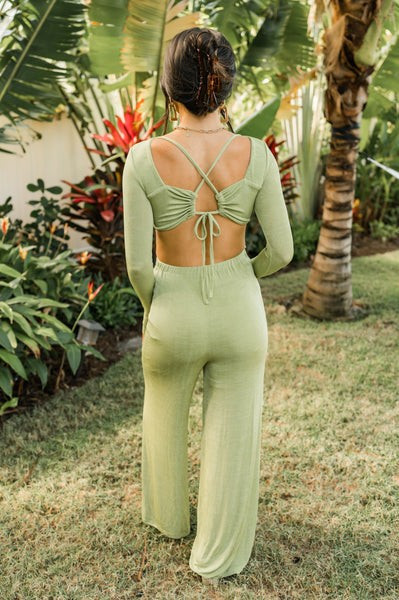 Key Lime V-Neck Jumpsuit | She Is Boutique