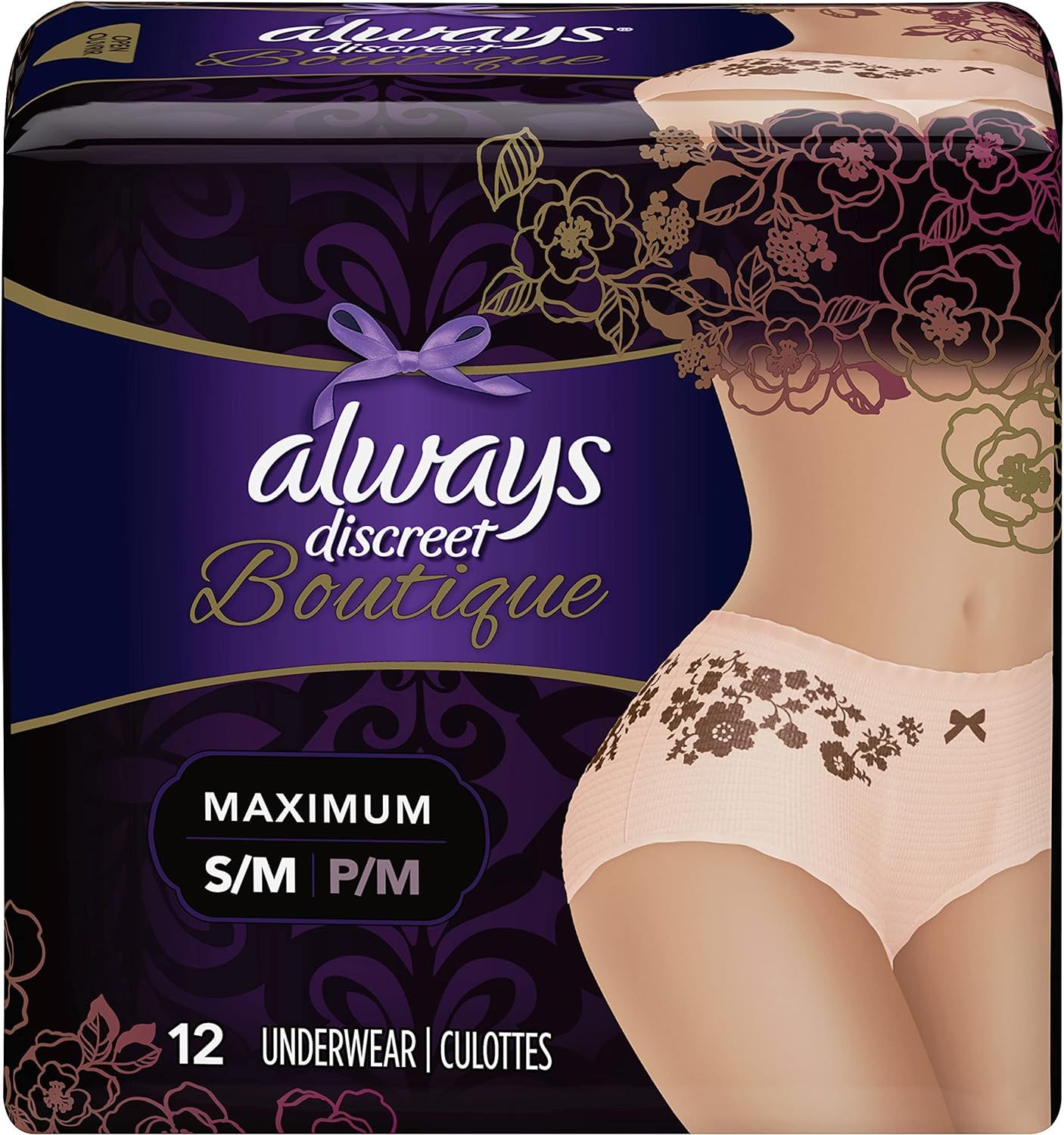 Always Discreet Boutique High-Rise Incontinence Underwear Size S/M Maximum Rosy, 12 Count Peach | Amazon (US)