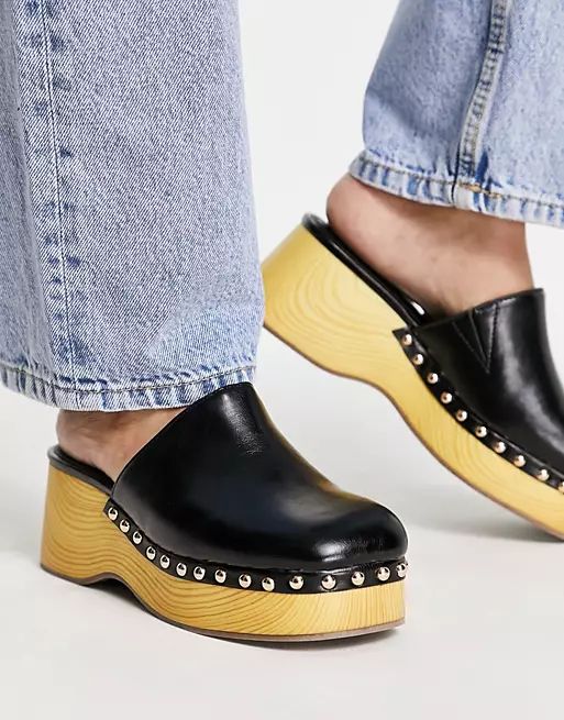 ASOS DESIGN Salvia flatform clog mules in black | ASOS | ASOS (Global)