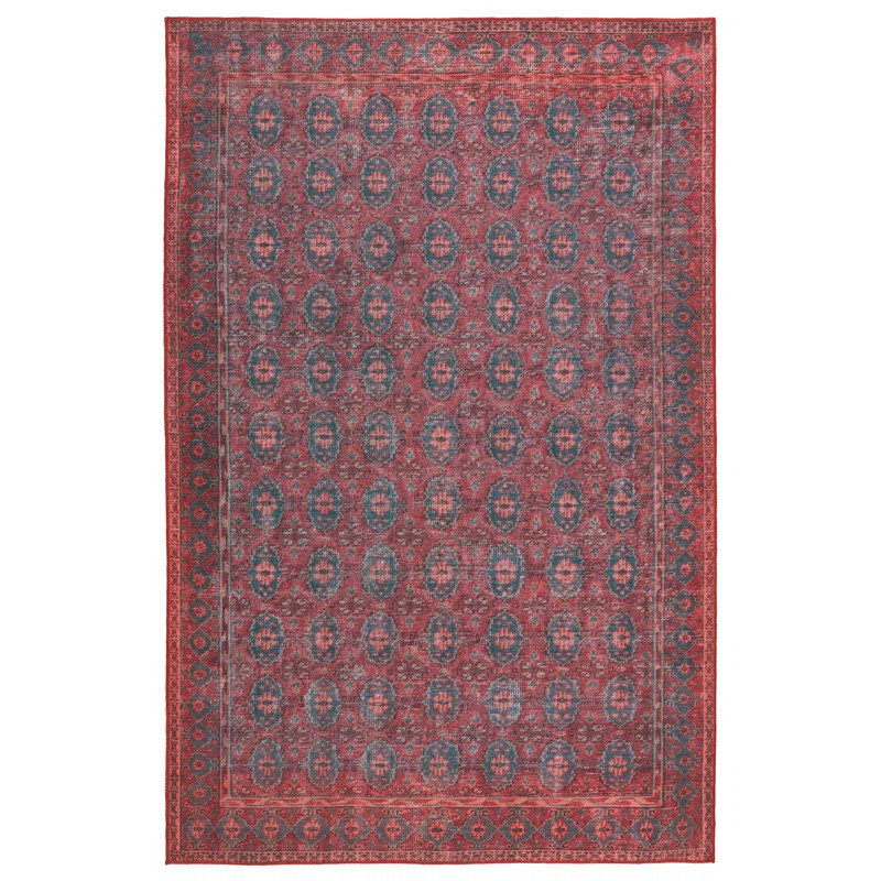 Machine Washable Kalinar Power Loom Performance Dark Red/Blue Rug | Wayfair North America