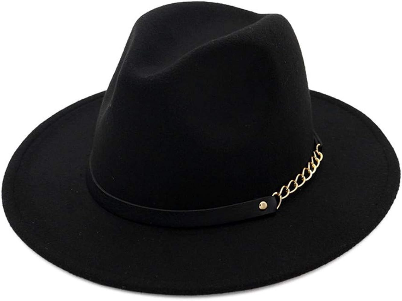 HUDANHUWEI Women's Wide Brim Fedora Panama Hat with Metal Belt Buckle | Amazon (US)