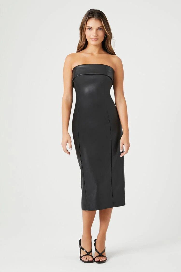 Faux Leather Midi Strapless Dress | Forever 21 | Forever 21 (US)