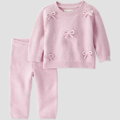 Little Planet By Carter's Baby Girls' 2pc Bow Sweater Set - Pink 3M | Target
