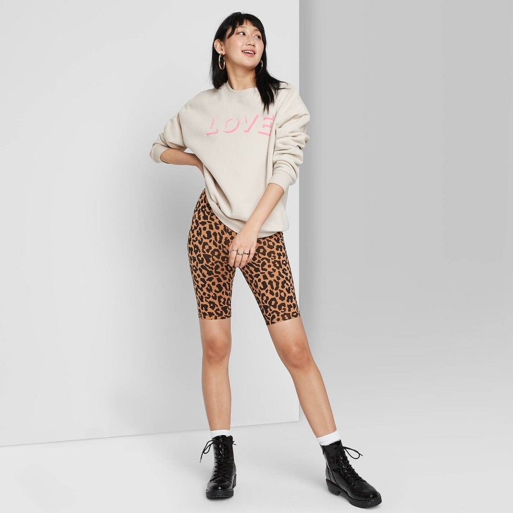 Women's High-Rise Bike Shorts - Wild Fable Tan Animal Print XL | Target