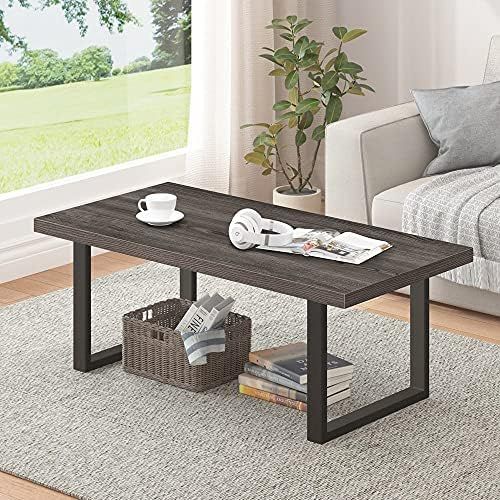 Amazon.com: IBF Rustic Coffee Table, Wood and Metal Simple Industrial Modern Center Table, Minima... | Amazon (US)