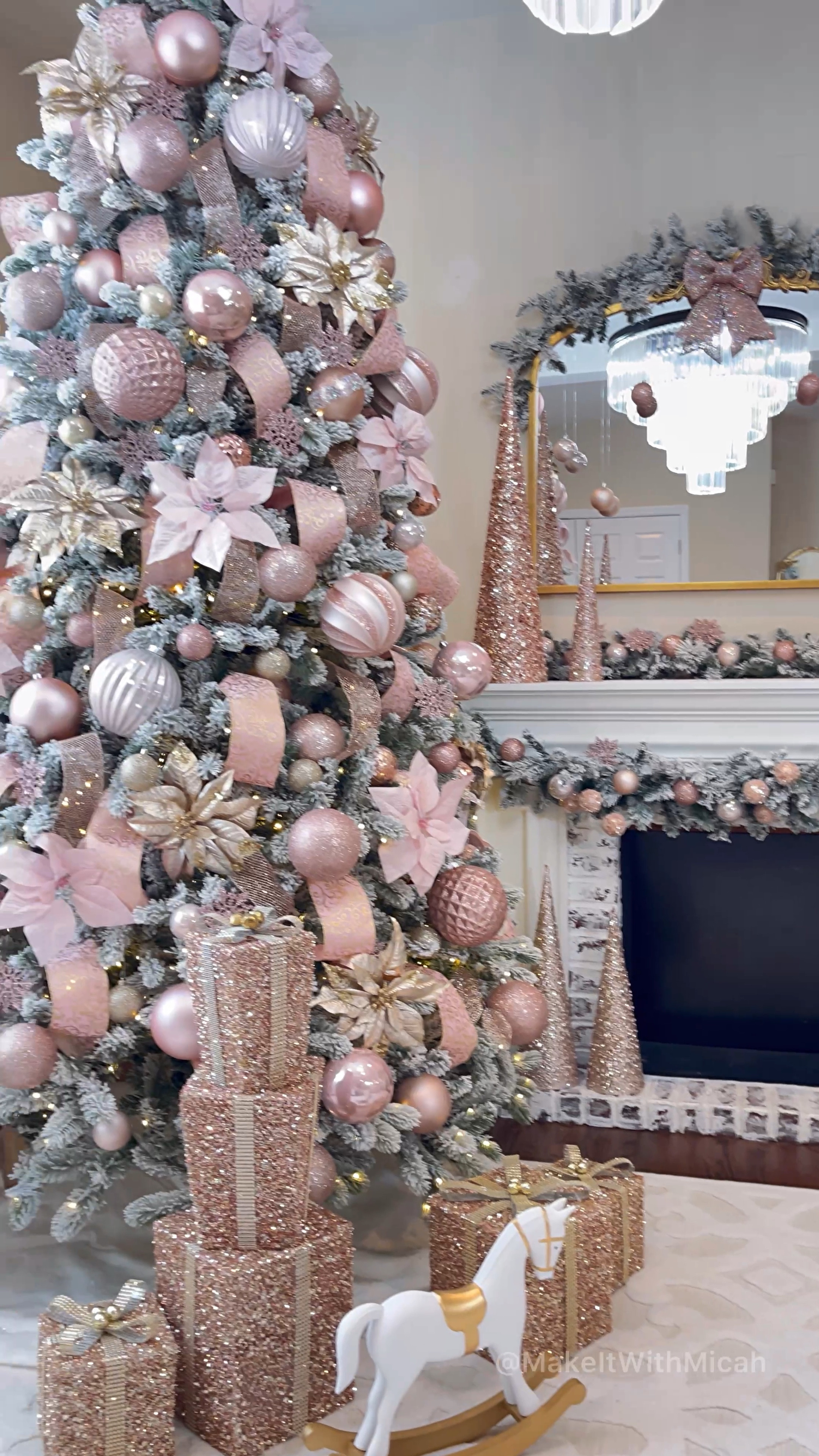 Our Christmas tree is up! The tree is from King of Christmas. Some of the larger ornaments are from HL and the glam gift boxes are from At Home; all of which can’t be added unfortunately.  The glitter trees are from Burlington and At Home. I have added as much as
I can 💗 

#homedecor #christmas #kingofchristmas 
#christmasdecor #christmasdecorations #christmastree #glam #glamchristmas #glamhome