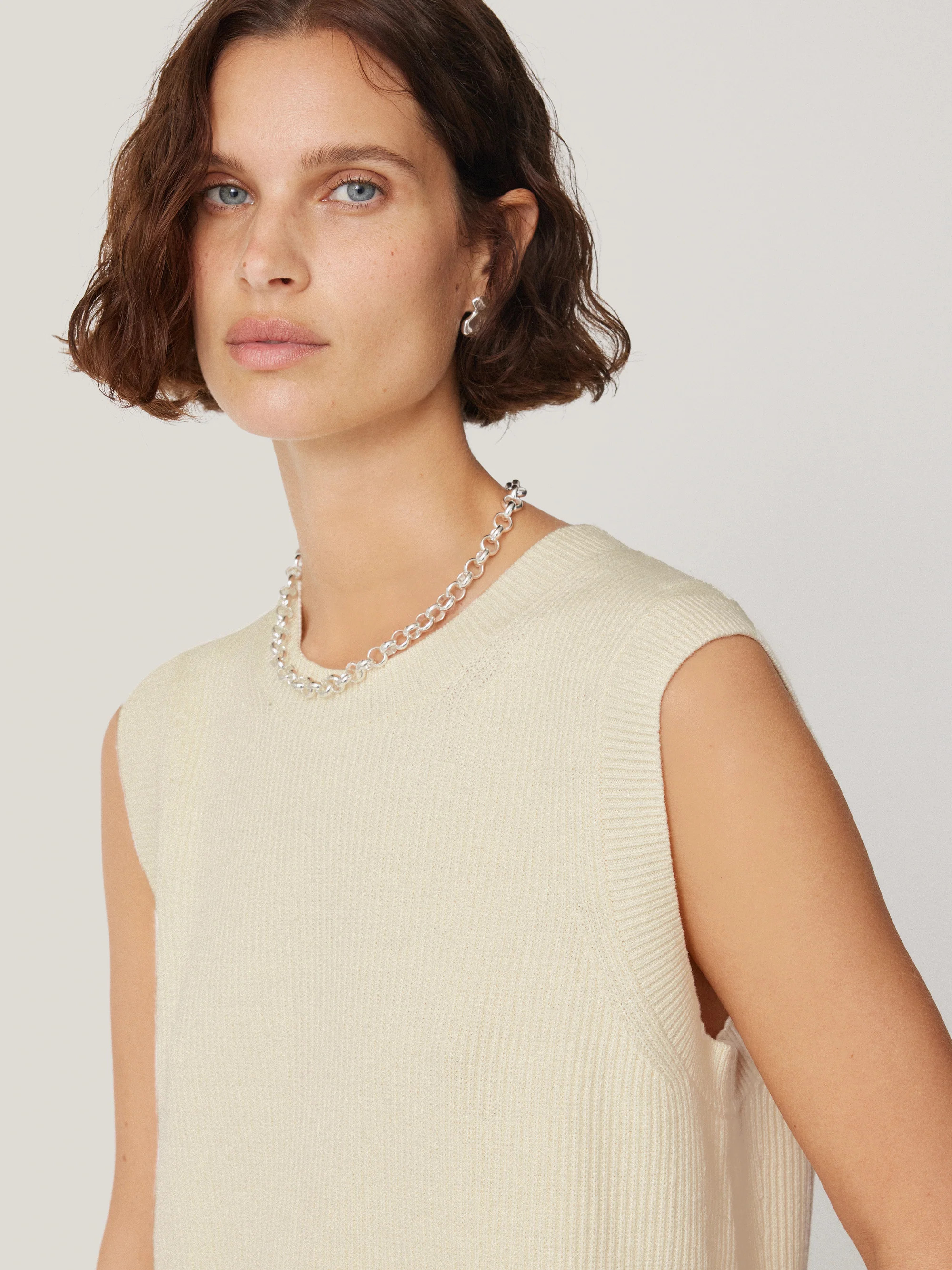 Cotton Blend Crew Tank | Ivory | Jigsaw (UK)