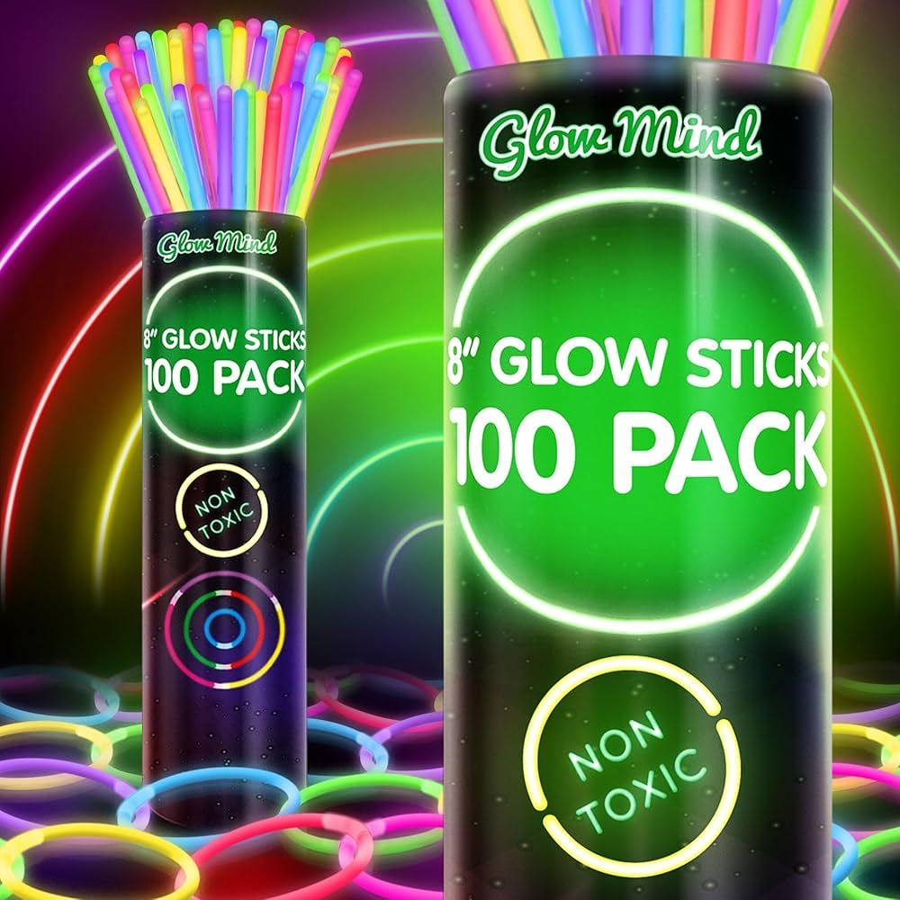 100 Ultra Bright Glow Sticks Bulk - Halloween Glow in The Dark Party Supplies Pack - 8" Glowstick... | Amazon (US)