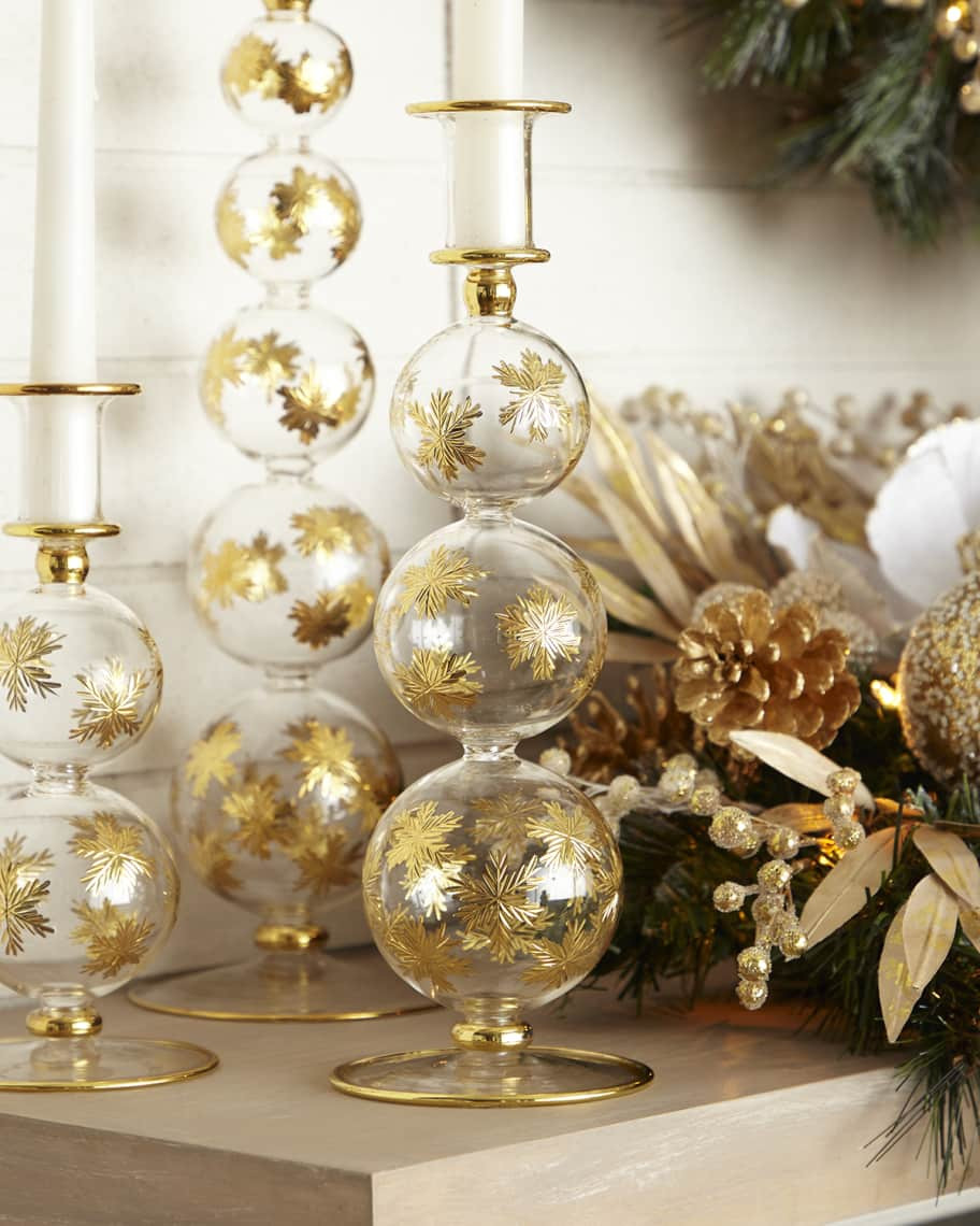 Neiman Marcus 12" Gold-Cut Holiday Candleholder | Horchow