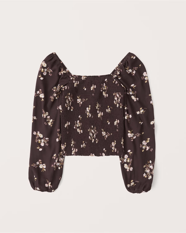 Long-Sleeve Smocked Puff Sleeve Top | Abercrombie & Fitch (US)