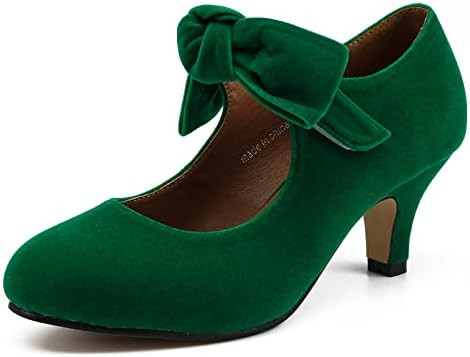 LIURUIJIA Women's Bow Heels Mary Jane Kitten Heel Pumps Round Toe Low Heels Ankle Strap Wedding E... | Amazon (US)
