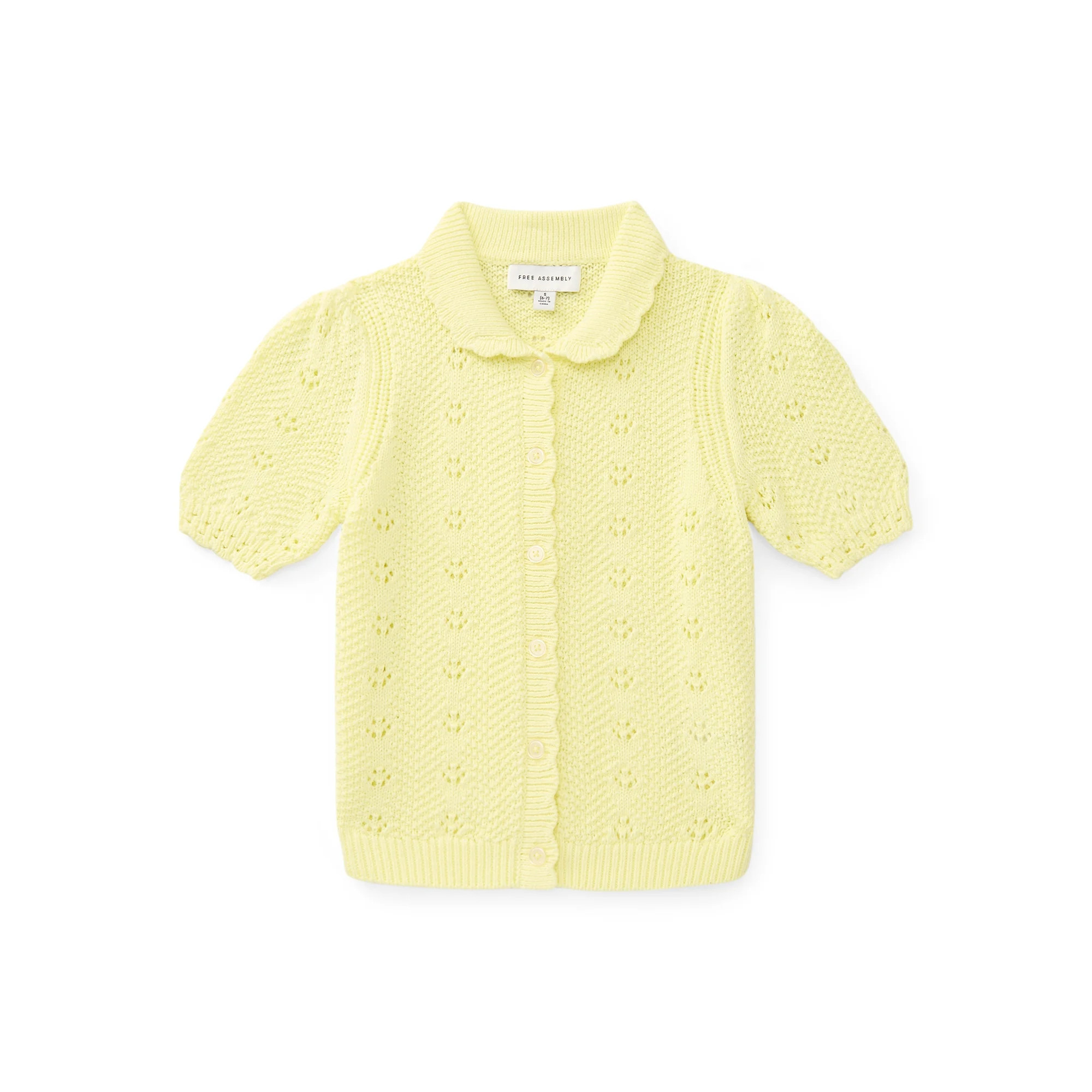 Free Assembly Kids and Toddler Cotton Pointelle Cardigan Sweater with Short Sleeves, Sizes 12M-3T... | Walmart (US)