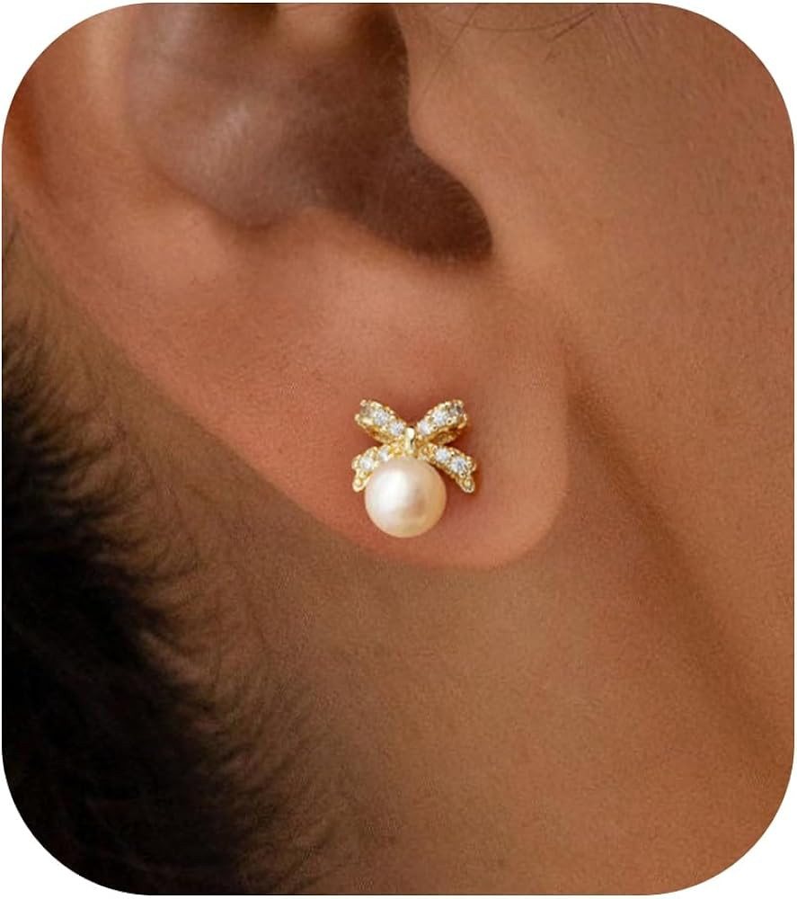 Stud Earrings for Women- 14K Gold/White Gold Plated/Black Bow Dragon Softball Snake Bat Stud Earr... | Amazon (US)