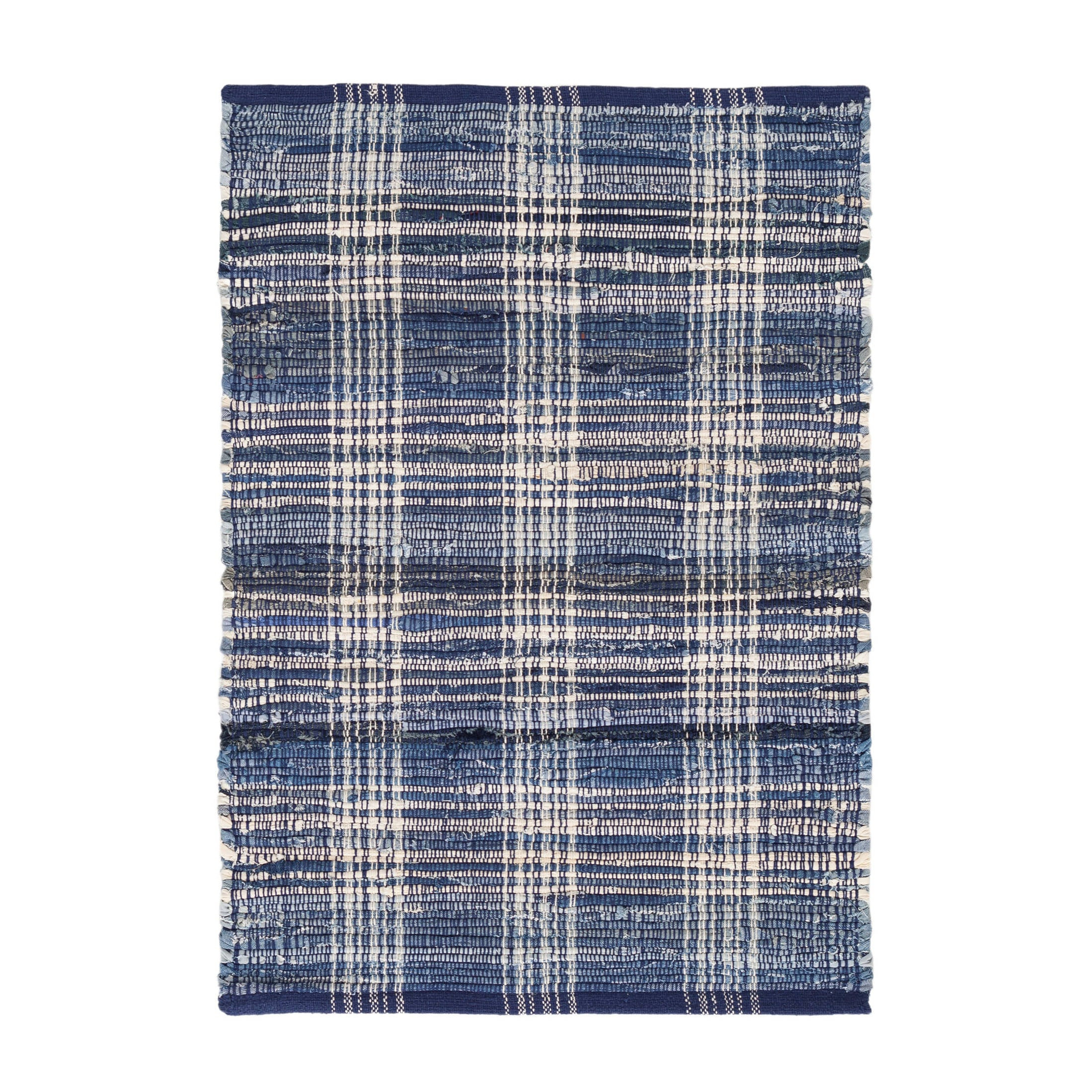Denim Plaid Handwoven Cotton Rug - Runner-2.5x8 | Annie Selke