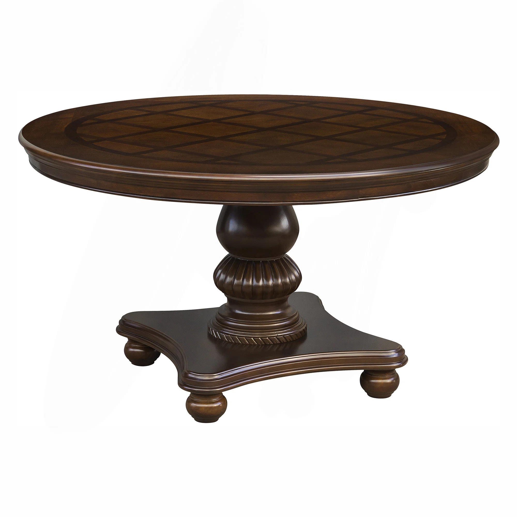 Traditional Dining Table 1Pc Brown Cherry Finish Pedestal Base Round Table Dining Room Furniture | Wayfair North America
