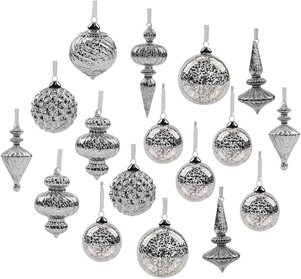Glass Christmas Ball Drop Ornaments Holiday Trees Wreaths & Garland Decor Silver Color Size:2.36'... | Amazon (US)
