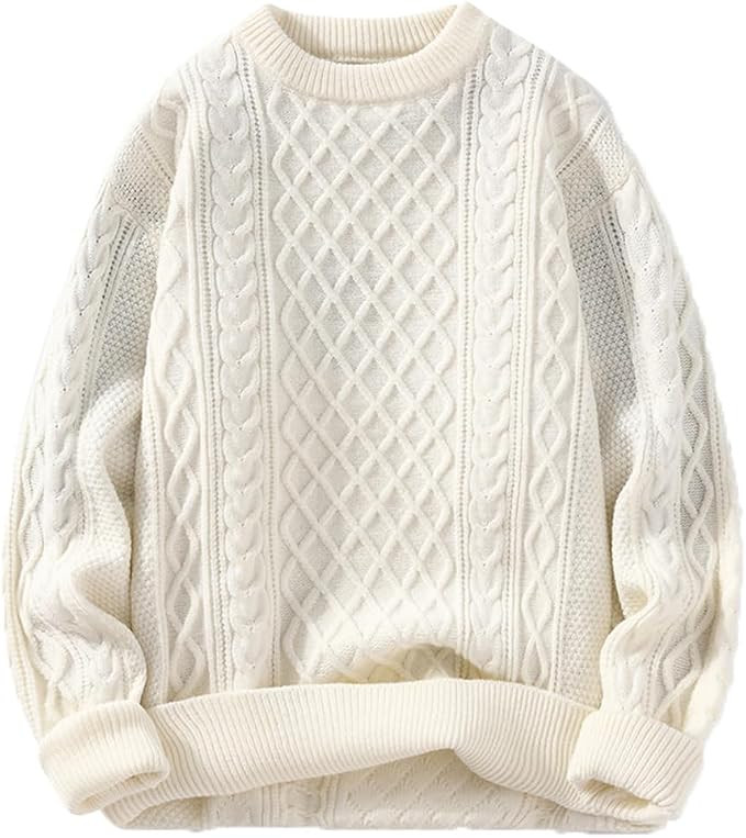 Aelfric Eden Cable Knit Sweater Women Vintage Chunky Cream Sweater Men Woven Crewneck Knitted Pul... | Amazon (US)