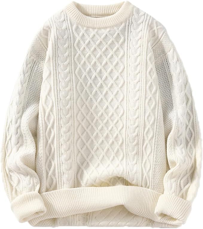 Aelfric Eden Cable Knit Sweater Women Vintage Chunky Cream Sweater Men Woven Crewneck Knitted Pul... | Amazon (US)