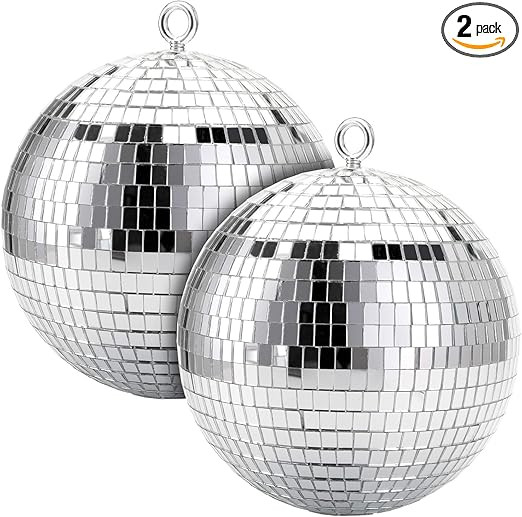 Suwimut 2 Pack Disco Light Mirror Ball, 8 Inches Cool and Fun Large Silver Hanging Disco Ball wit... | Amazon (US)