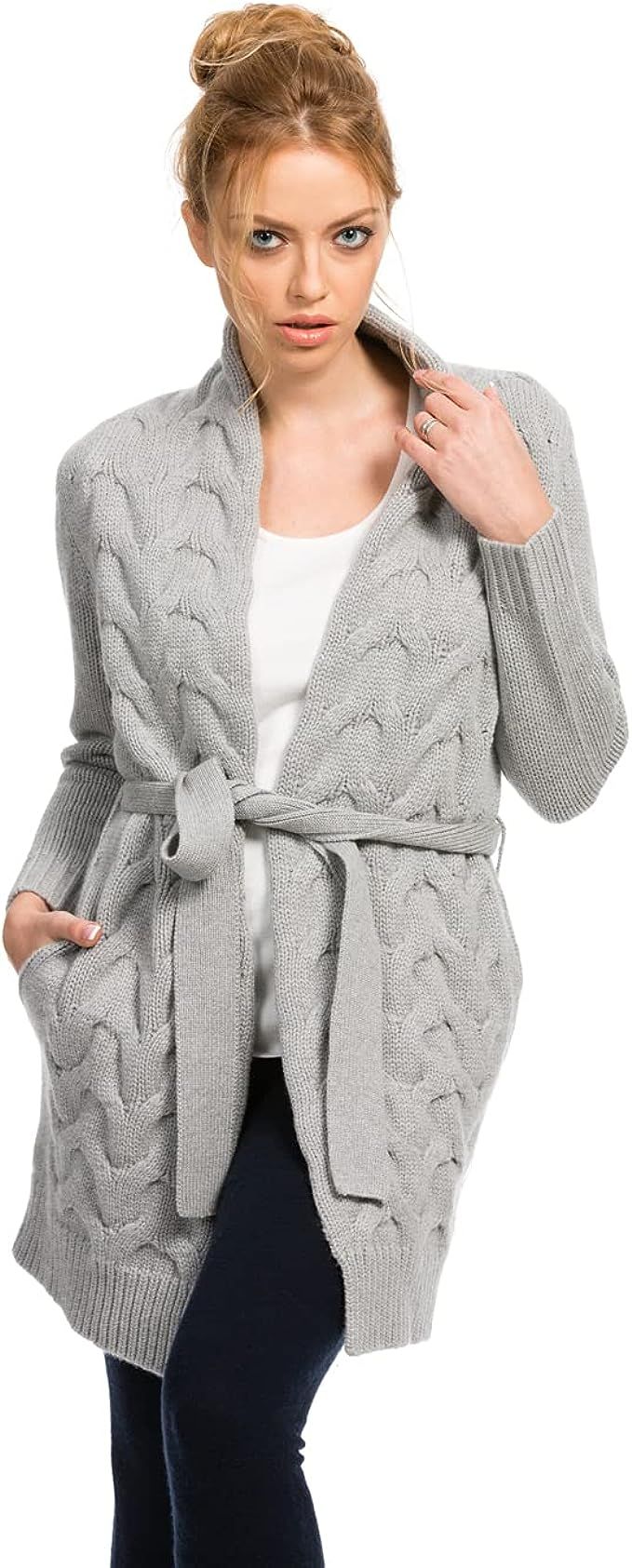 Citizen Cashmere Long Chunky Knitted Cardigan For Women - 90% Merino Wool & 10% Cashmere | Amazon (UK)