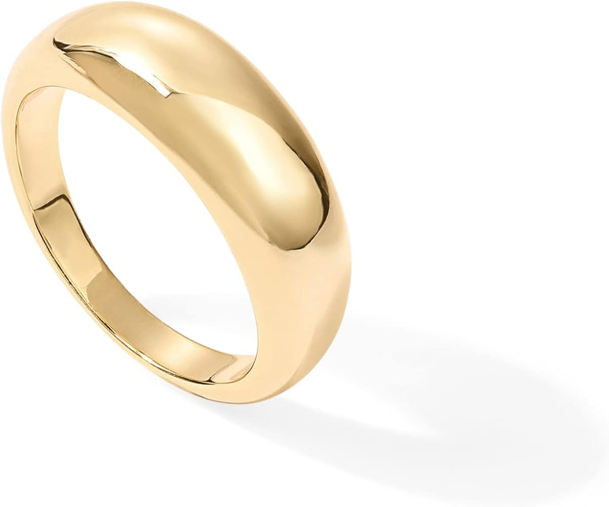 PAVOI 14K Gold Plated Chunky Dome Ring |Puffy Dome Stackable Rings | Chunky Signet Ring for Women | Amazon (US)