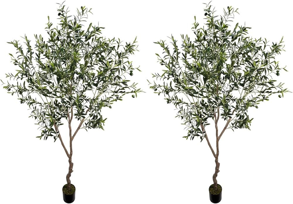 AfanD Artificial Olive Tree 7ft(82in,1789leaves) Tall,Faux Olive Tree Indoor Artificial Tree for ... | Amazon (US)