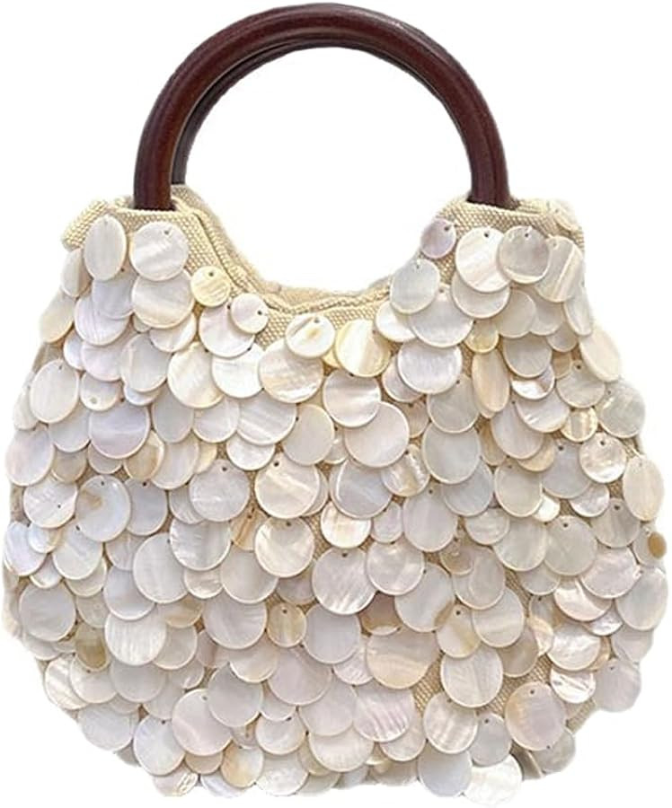Shell Beaded Clutch Purse for Women Luxury Handmade Top Handle Bag Beach Evening Handbag for Summ... | Amazon (US)