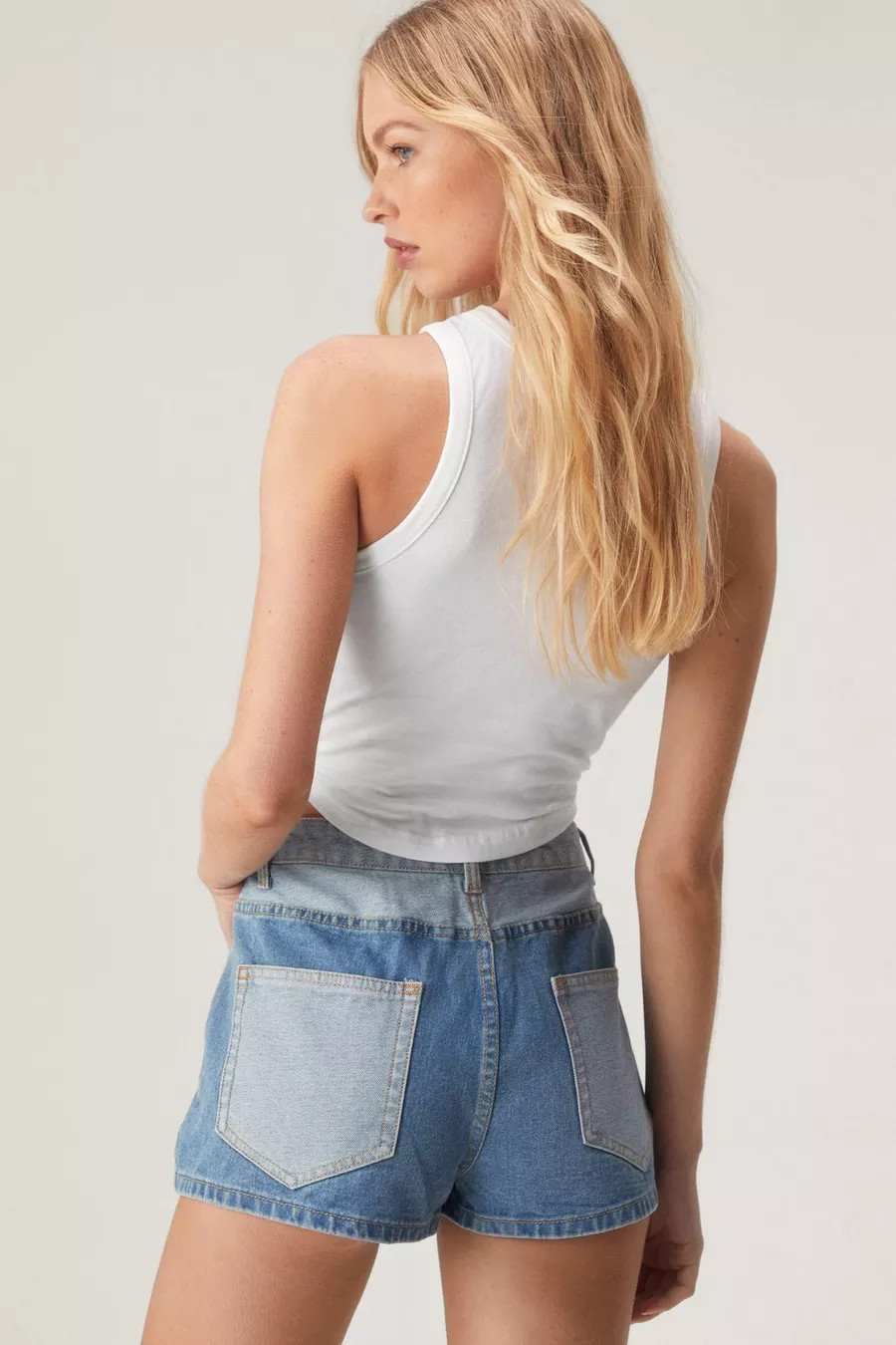 Two Tone Color Block Denim Shorts | Nasty Gal US