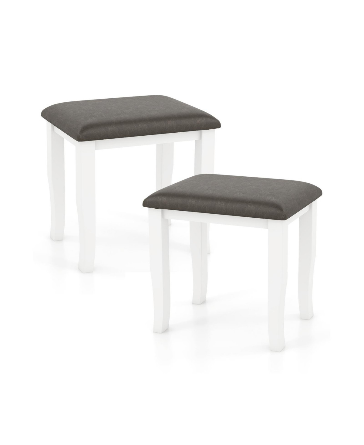 Faux Leather Vanity Stool Chair Set of 2 for Makeup Room and Living Room - White | Macy's