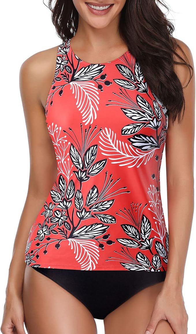 Holipick Two Piece Tankini Sets Swimsuits for Women Tummy Control Bathing Suits High Neck Halter ... | Amazon (US)