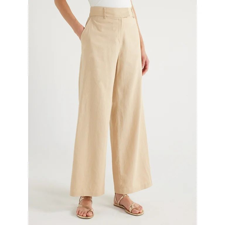 Scoop Women's Tailored Linen Blend Pants with Wide Leg, Sizes 0-18, 31.5’’ Inseam | Walmart (US)