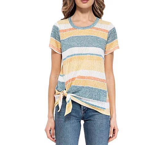 B Collection by Bobeau Side TIe Variegated Stripe Tee - QVC.com | QVC