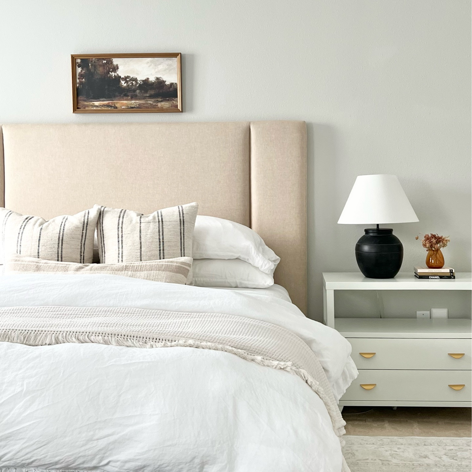 Bedroom decor. Bedroom design 
Neutral bedroom decor 

McGee&Co bed and white bedding 
Studio Mcgee 
Arhaus pillows
Wayfair find 

Large white nightstands 
Artwork 
Black chandelier with tapered shade 
White large area rug

Make sure to follow New Vision Home on Instagram 

#LTKsalealert #LTKstyletip #LTKhome