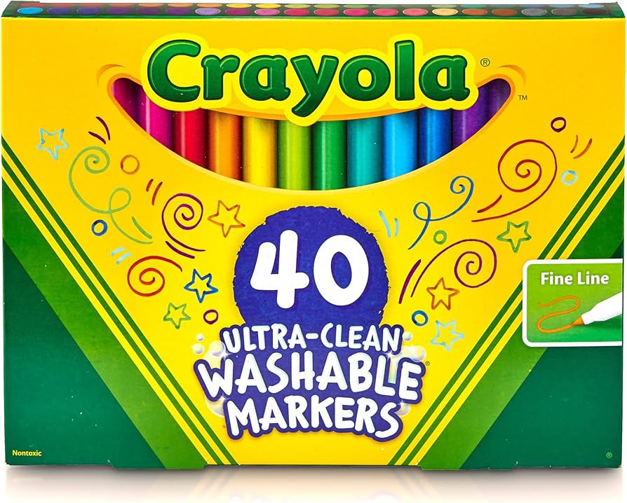 Crayola Ultra Clean Fine Line Washable Markers (40ct), Colored Markers for Kids, Fine Tip, Arts S... | Amazon (US)