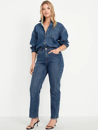 Extra High-Waisted Studded Straight Jeans | Old Navy (CA)