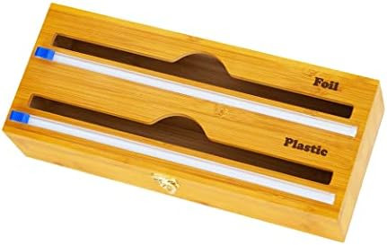 2 in 1 Cling Film Dispenser and Cutter, Tin Foil Kitchen Roll Holder Organizer Wall Mounted, Bamb... | Amazon (UK)