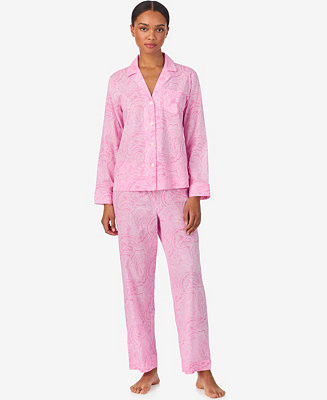 Lauren Ralph Lauren Women's Notch Collar Top and Ankle Pant Pajama Set - Macy's | Macy's