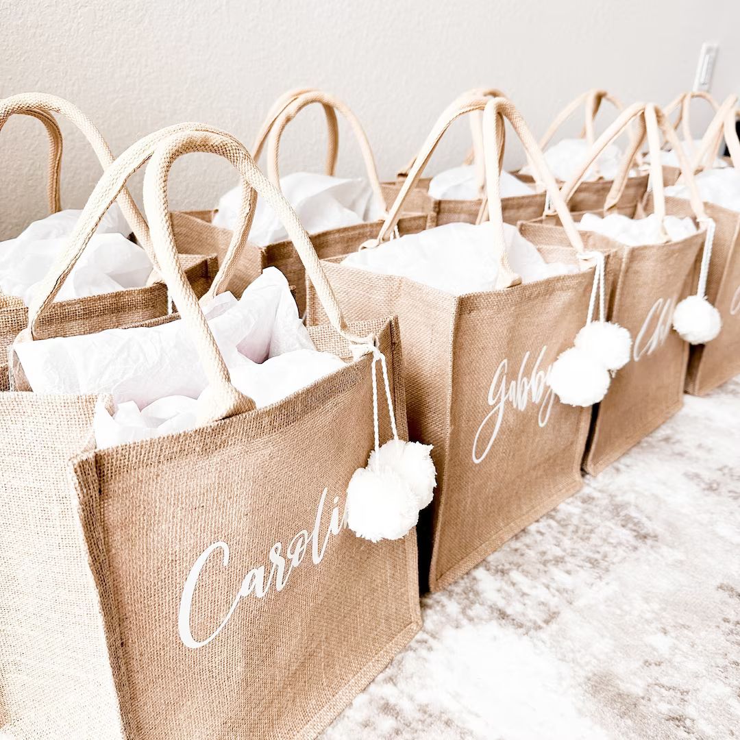 Custom Bridesmaid Bags Burlap Tote With Name DIY Bridesmaid Proposal Bags Matching Bridal Party G... | Etsy (US)
